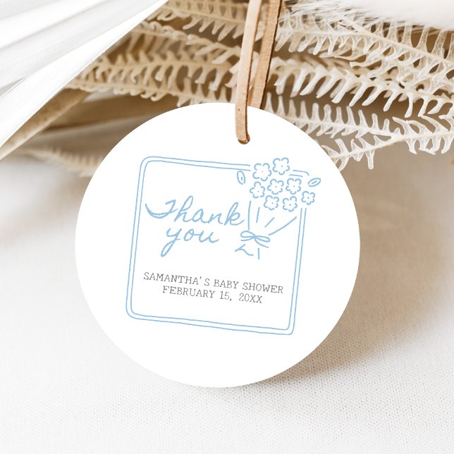 Baby In Bloom Baby Shower Geschenkanhänger (Blue Hand Drawn Baby in Bloom Baby Shower Favor Tags)