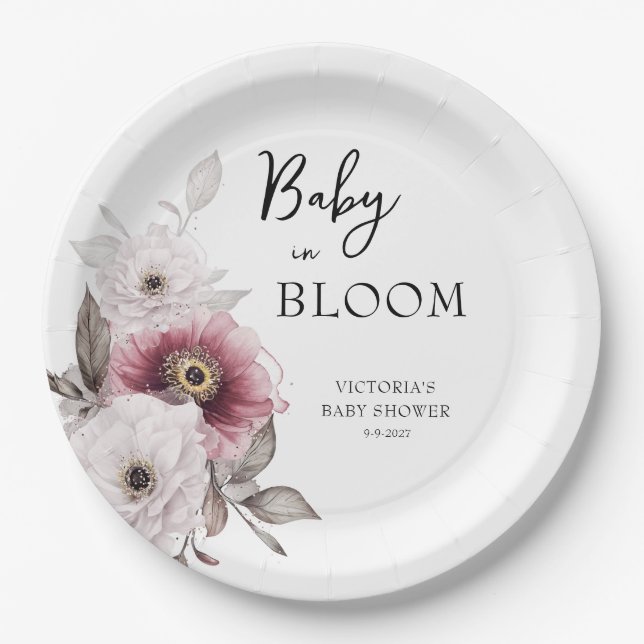Baby in Bloom Baby Shower Pappteller (Vorderseite)