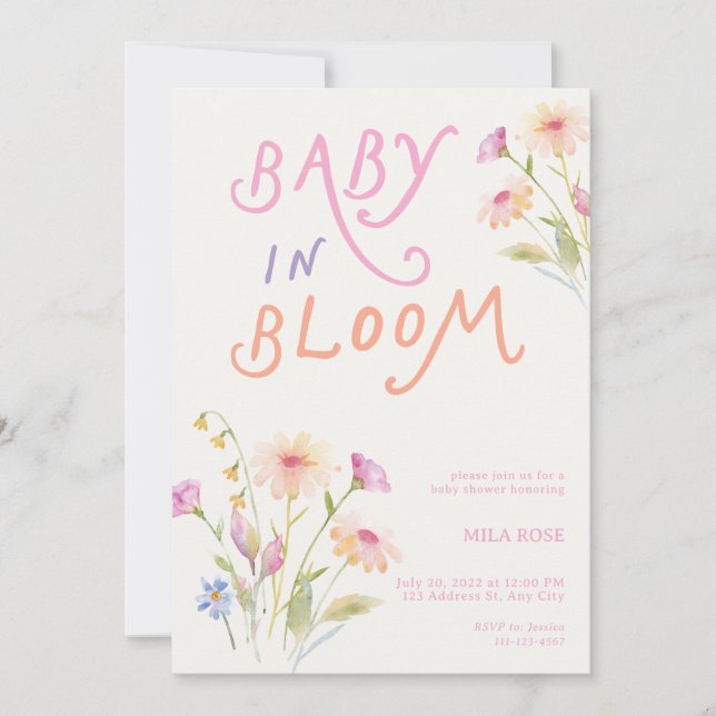 Baby in Bloom Baby Shower Pink Einladung (Vorderseite)