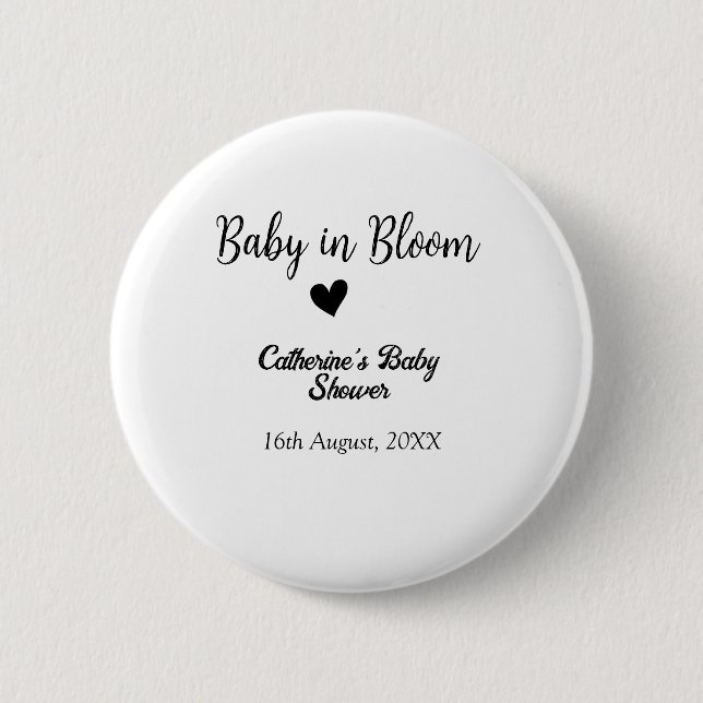 Baby in bloom baby shower simple black heart date button (Vorderseite)