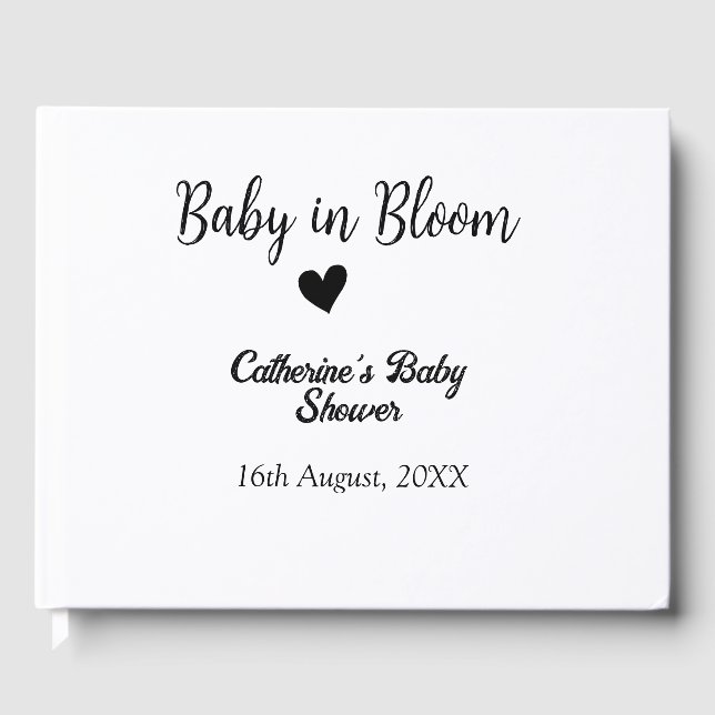 Baby in bloom baby shower simple black heart date gästebuch (Vorderseite)