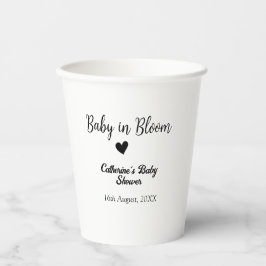 Baby in bloom baby shower simple black heart date pappbecher