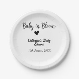 Baby in bloom baby shower simple black heart date pappteller