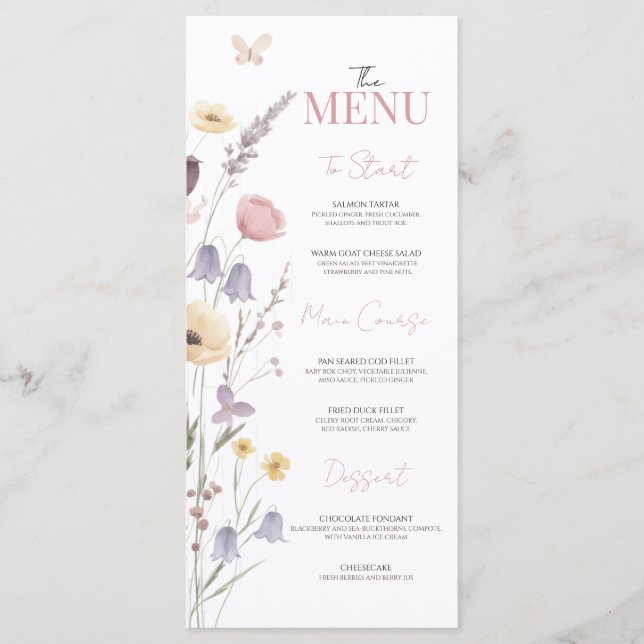Baby in Bloom Baby Shower Wildflowers Menu Menükarte (Vorderseite)