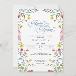 Baby In Bloom Babyparty Wasserfarben Blumenmuster Einladung