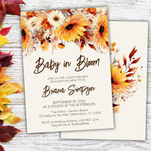 Baby in Bloom Beige Herbst Blumen Baby Shower Einladung