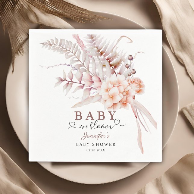Baby in Bloom | Beige Spring Floral Baby Dusche Serviette (Von Creator hochgeladen)