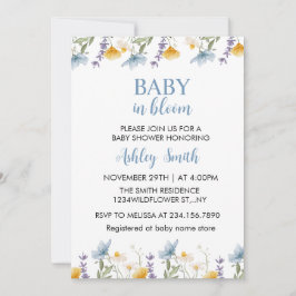 Baby in Bloom Blaue Wildblumen-Baby-Party Einladung