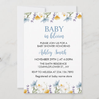 Baby in Bloom Blaue Wildblumen-Baby-Party Einladung