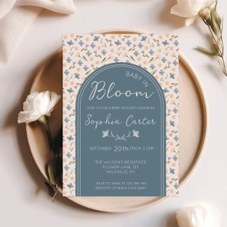 Baby in Bloom Blaue Wildblumen-Baby-Party Einladung