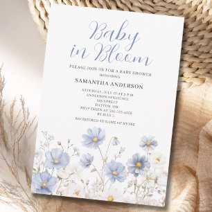 Baby in Bloom Blaue Wildblumen-Baby-Party für Jung Einladung