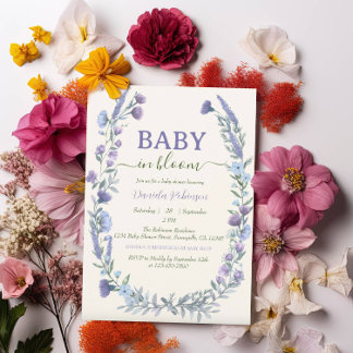Baby In Bloom Blaue Wildblumen-Jungen-Baby-Party Einladung