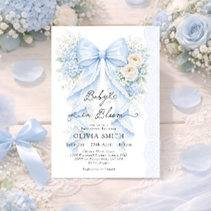 Baby in Bloom Blaues Band Florale Babyparty Einladung