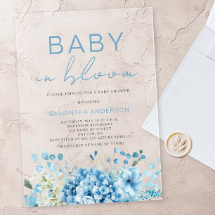 Baby In Bloom Blaues Florales Jungen-Baby-Shower Acryleinladungen