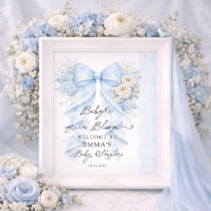Baby in Bloom Blaues Schleifen-Jungen-Baby-Shower- Poster