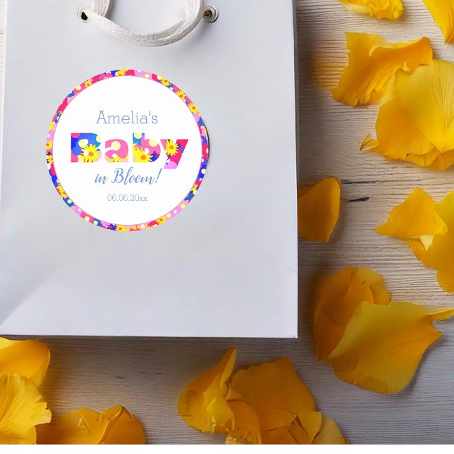 Baby in Bloom Blue Baby Dusche Runder Aufkleber (Von Creator hochgeladen)