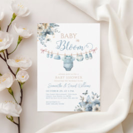 Baby in Bloom Blue Blume Butterfly Babydusche Einladung