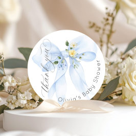 Baby in Bloom Blue Bow Floral Vielen Dank Runder Aufkleber