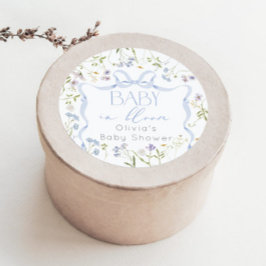 Baby in Bloom Blue Bow Wildblume Babydusche Runder Aufkleber