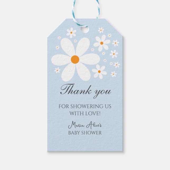 Baby in Bloom Blue Daisy Baby Shower Geschenkanhänger (Vorderseite)