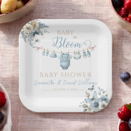 Baby in Bloom Blue Floral Baby Boy Dusche Pappteller