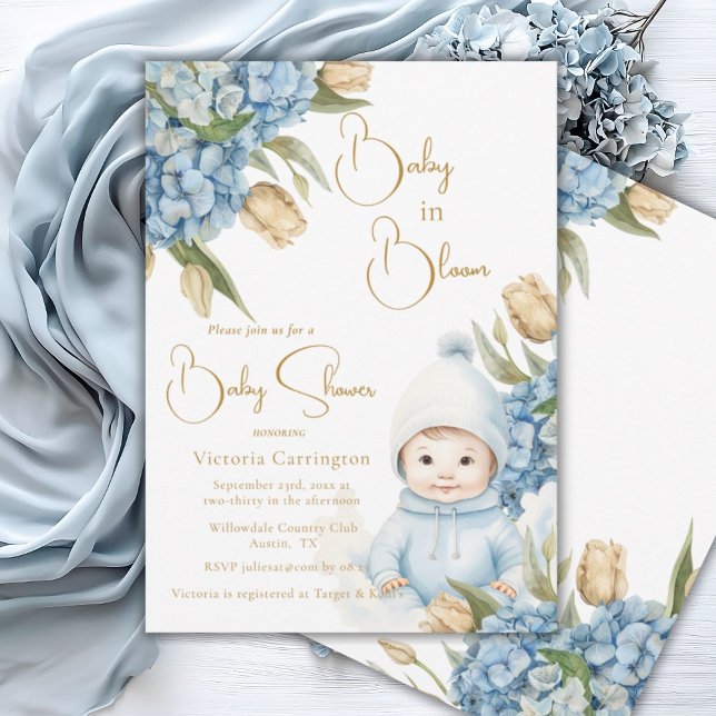 Baby in Bloom Blue Floral Baby Boy Einladung (Von Creator hochgeladen)