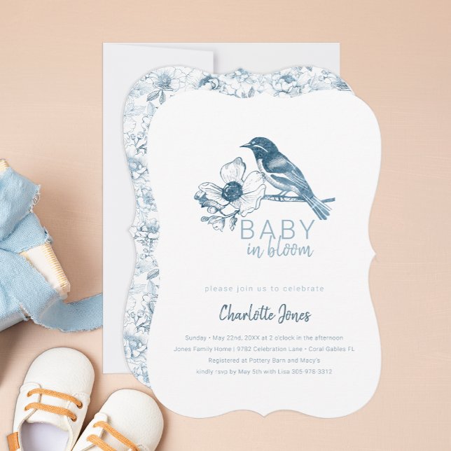 Baby in Bloom Blue Floral Baby Dusche einladen Einladung (Baby in Bloom Chinoiserie Baby Shower Invitation)