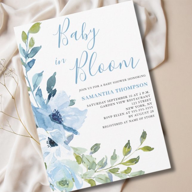 Baby in Bloom Blue Floral Baby Dusche Einladung (Von Creator hochgeladen)
