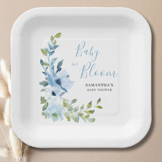 Baby in Bloom Blue Floral Baby Dusche Pappteller