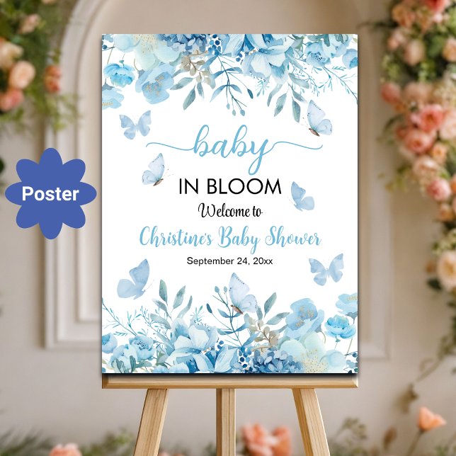 Baby in Bloom Blue Floral Baby Dusche Willkommen Poster (Von Creator hochgeladen)