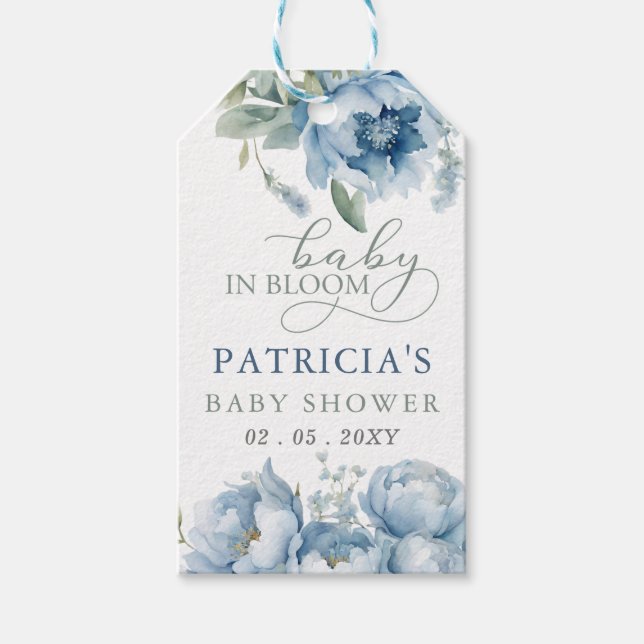 Baby in Bloom Blue Floral Boy Baby Dusche Geschenkanhänger (Vorderseite)