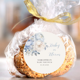 Baby in Bloom Blue Floral Boy Baby Dusche Runder Aufkleber