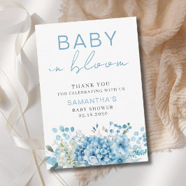 Baby In Bloom Blue Floral Boy Baby Shower  Dankeskarte