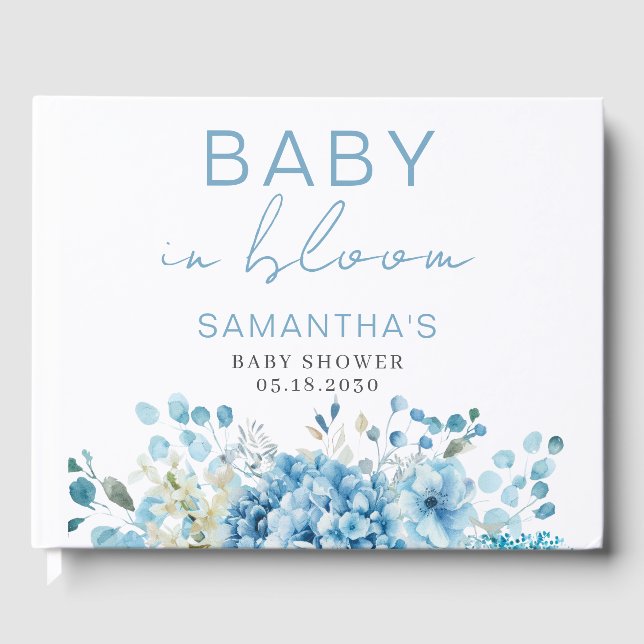 Baby In Bloom Blue Floral Boy Baby Shower  Gästebuch (Vorderseite)