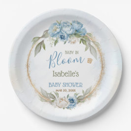 Baby in Bloom Blue Floral Elegante Baby Dusche Pappteller