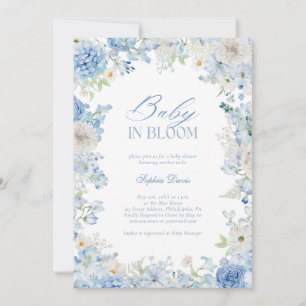 Baby in Bloom Blue Floral Watercolor Kinderdusche Einladung