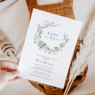 Baby in Bloom Blue Floral Wreath Baby Dusche Einladung