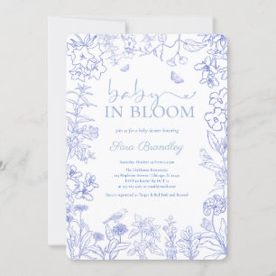 Baby in Bloom Blue Garden Chinoiserie Babydusche Einladung