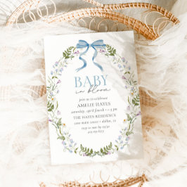 Baby in Bloom Blue Spring Floral Bow Baby Dusche Einladung