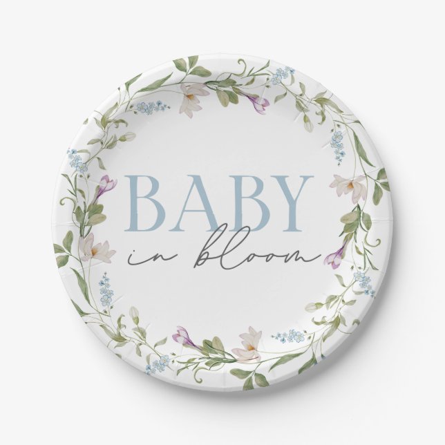 Baby in Bloom Blue Spring Floral Pappteller (Vorderseite)