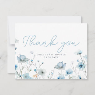 Baby in Bloom Blue Wildblume Kinderdusche Dankeskarte