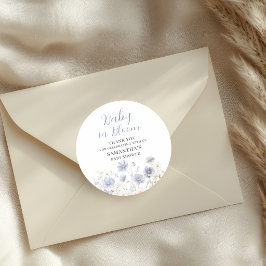 Baby In Bloom Blue Wildflower Boy Baby Shower Runder Aufkleber