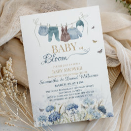 Baby in Bloom Blue Wildflower Clothesline Einladung