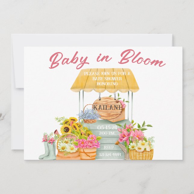 Baby in Bloom Blume Market Einladung (Vorderseite)
