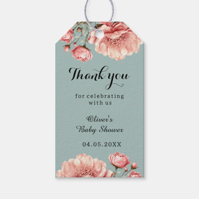 Baby in Bloom Blume Rose Pink Baby Show Vielen Dan Geschenkanhänger (Vorderseite)