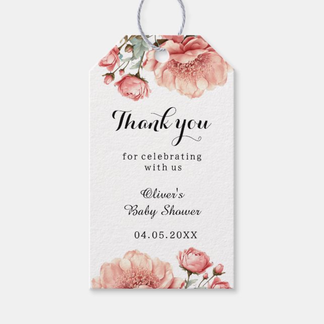 Baby in Bloom Blume Rose Pink Baby Show Vielen Dan Geschenkanhänger (Vorderseite)