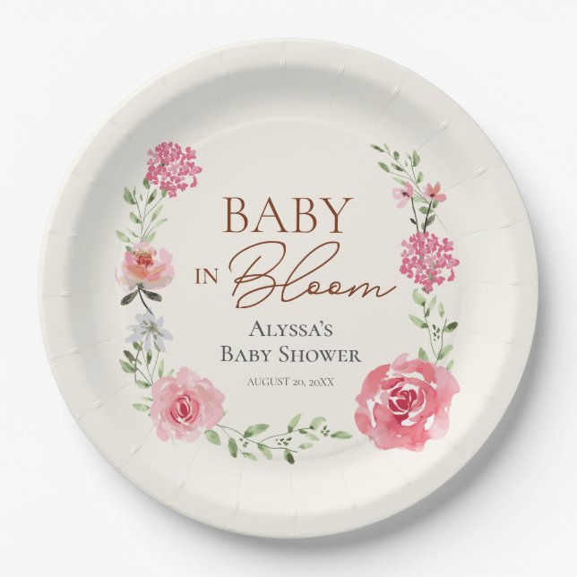 Baby in Bloom Blume Thema Kinderdusche individuell Pappteller (Vorderseite)