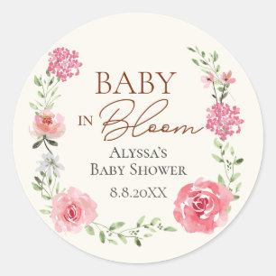 Baby in Bloom Blume Thema Kinderdusche individuell Runder Aufkleber