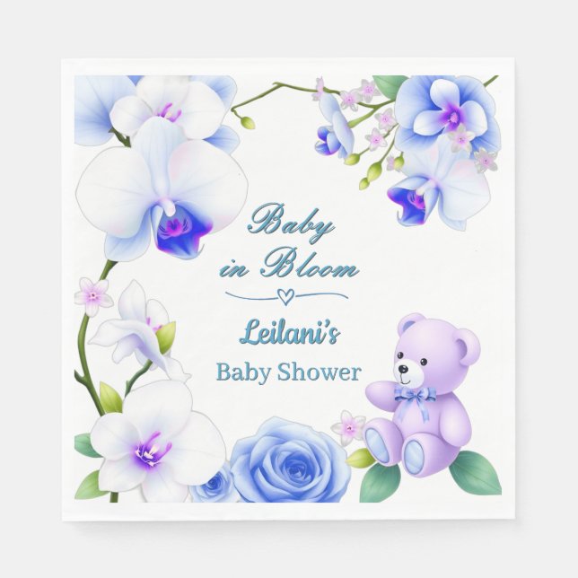 Baby in Bloom Blumendusche für Jungen Serviette (Vorderseite)