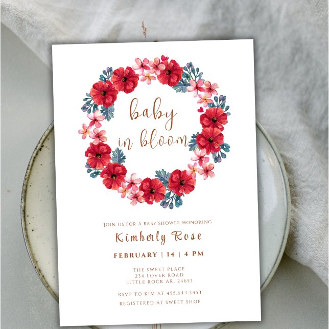 Baby in Bloom Blumenkreide Kinderdusche Einladung (Baby In Bloom Floral Wreath Baby Shower Invitation)